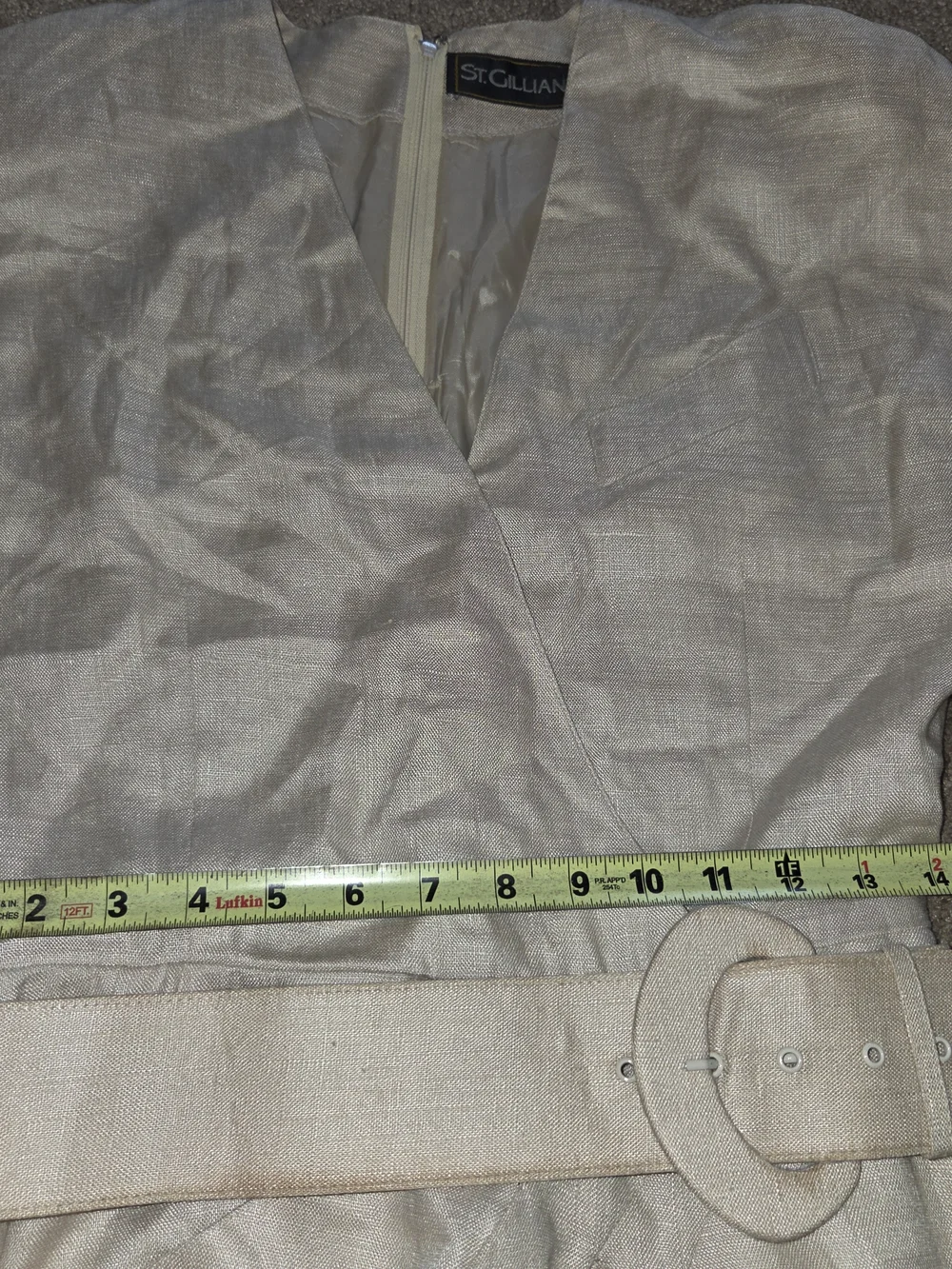 Vintage St. Gillian 100% Linen Wrap Dress Belted Natural Oatmeal Size 8 - Picture 6 of 11
